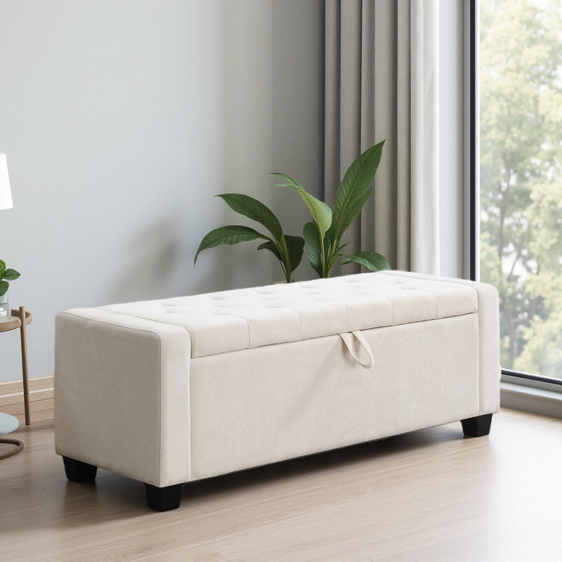 Repose-pieds 48 po avec rangement, banc repose-pieds de rangement avec charnière de sécurité, banc de hall d'entrée rembourré avec sièges pour la chambre à coucher