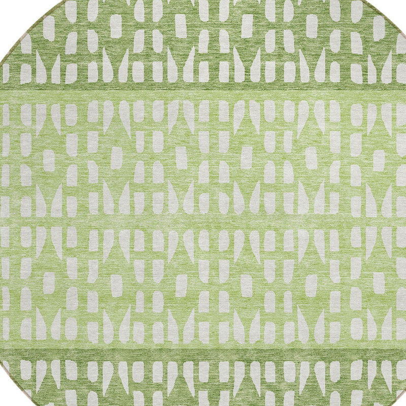 Tapis d'intérieur rond lavable vert et ivoire Everette