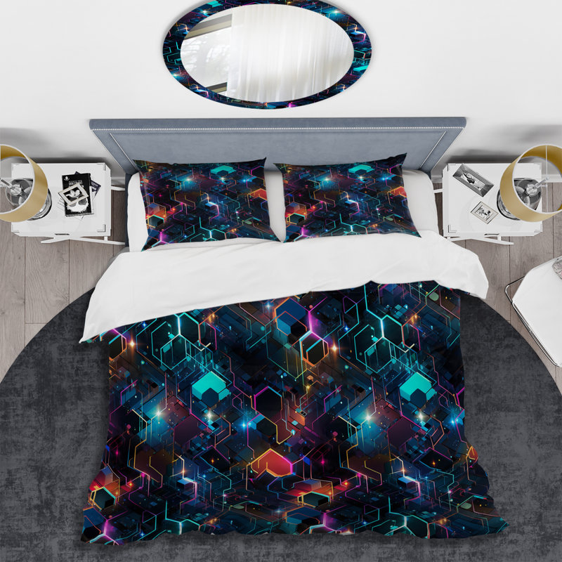 Multicolor Retro Futurism Geometric - Ensemble de housse de couette géométrique