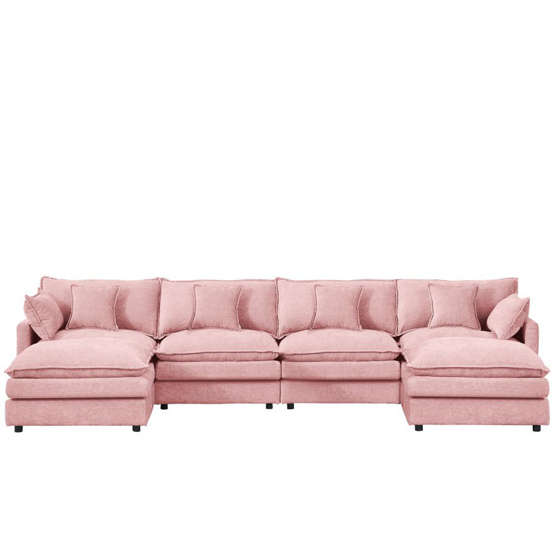 130.7" U-Shaped Modular Sectional Sofa with 2 Movable Ottomans, 4-Seater Chenille Cloud Couch Set for Living Room, DIY Combination with High-Resiliency Memory Foam & Spring System