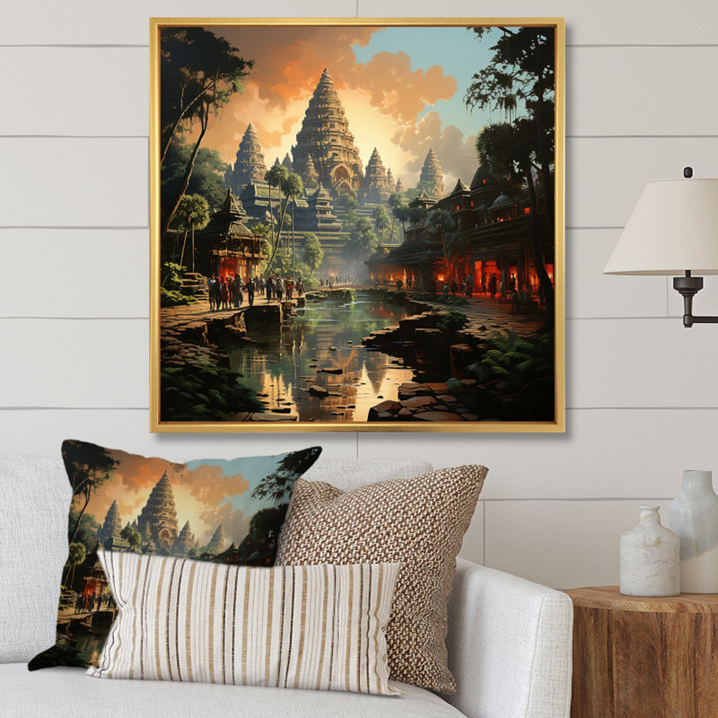 Asian Art Journey To Angkor VII, reproduction d'art sur toile, H 36 po x l 36 po, Cadre flottant doré