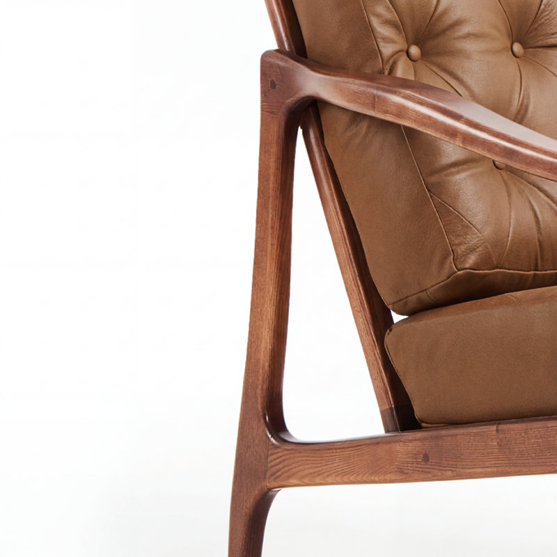 Causeuse rembourrée avec structure en bois Mid-Century