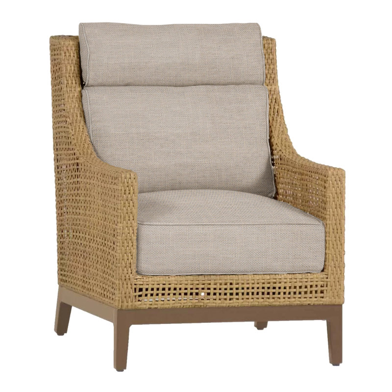 Peninsula Woven Lounge Chair, No welt + Standard fill, Dove Sunbrella® Linen, Light Raffia/Natural Sandalwood
