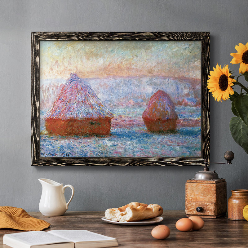 Grainstacks at Giverny, Morning Effect, 1889 - Toile tendue avec châssis rustique, H 18 po x l 26 po x P 1,5 po, Cadre noir
