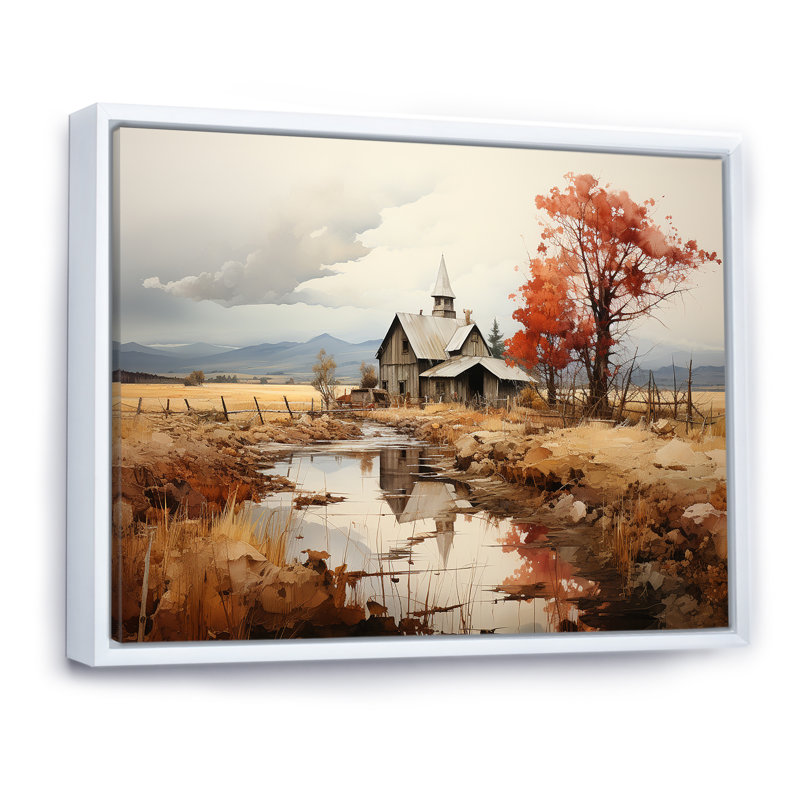 «Peaceful Barnyard Landscape» sur toile, H 34 po x l 44 po x P 1,5 po, Cadre flottant blanc