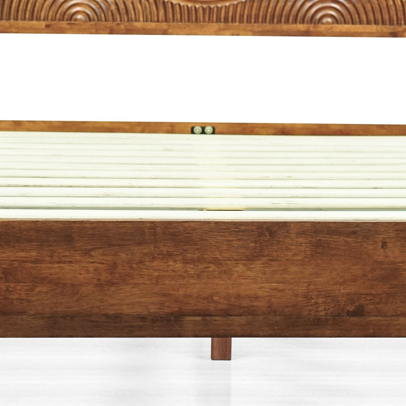 Structure de lit plateforme en bois massif avec tête de lit - Style moderne Mid-Century, grain de bois sculpté, assemblage facile avec outil intelligent, aucun sommier tapissier requis