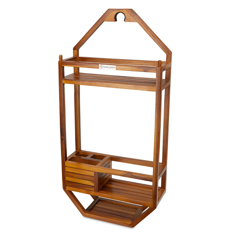 2-Tier Bamboo Hanging Shower Caddy Bathroom Shelf with 2 Hooks - Costway