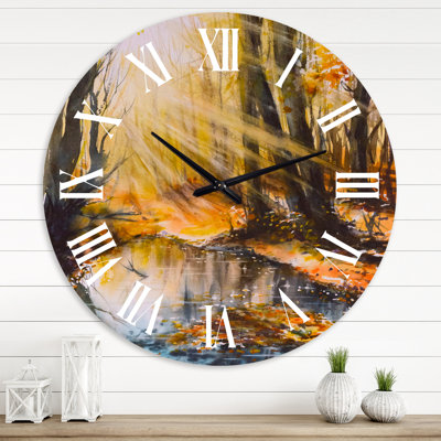 Bright Sunshine Through The Forest Trees III - Lake House wall clock