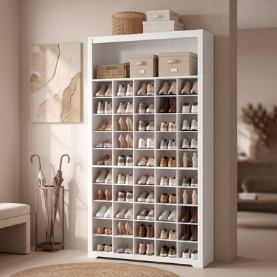 30 Pairs Shoe Storage Cabinet with 31 Open Cubbie, Adjustable Shelves, 10 Tier Shoe Rack Organizer