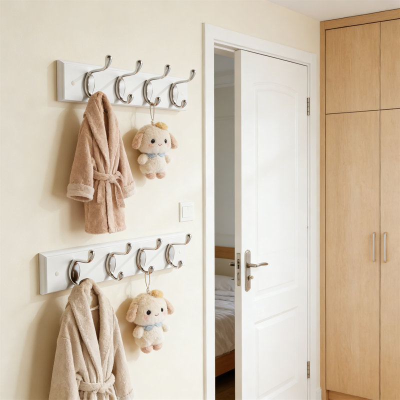 2-Pack 15.7" White Wall Mount Coat Rack