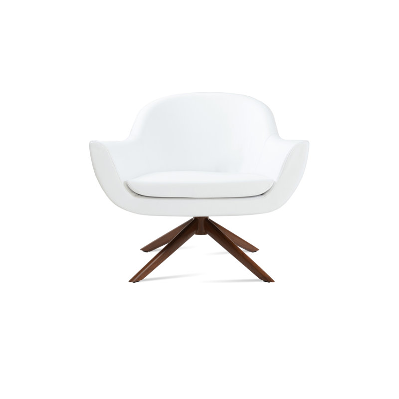 Fauteuil pivotant Madison, Similicuir blanc, Noyer