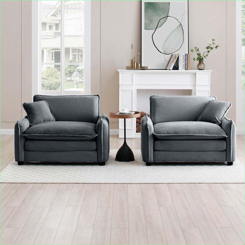 Canapés-lits, 2 pièces, siège profond et rétro moderne, pour le bureau de salon | Gris anthracite | Gris | Velours côtelé