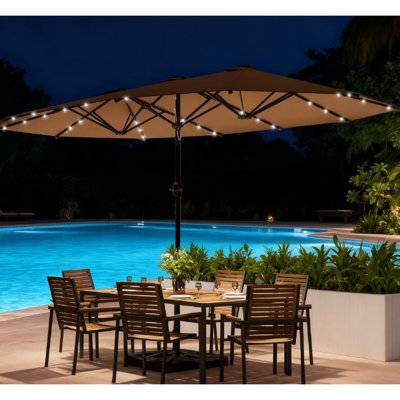 Parasol à double face, parasol à double face avec base, parasol de patio avec lumières solaires à DEL