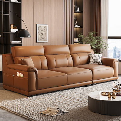 Orange Genuine Leather Modular Sofa cushion couch