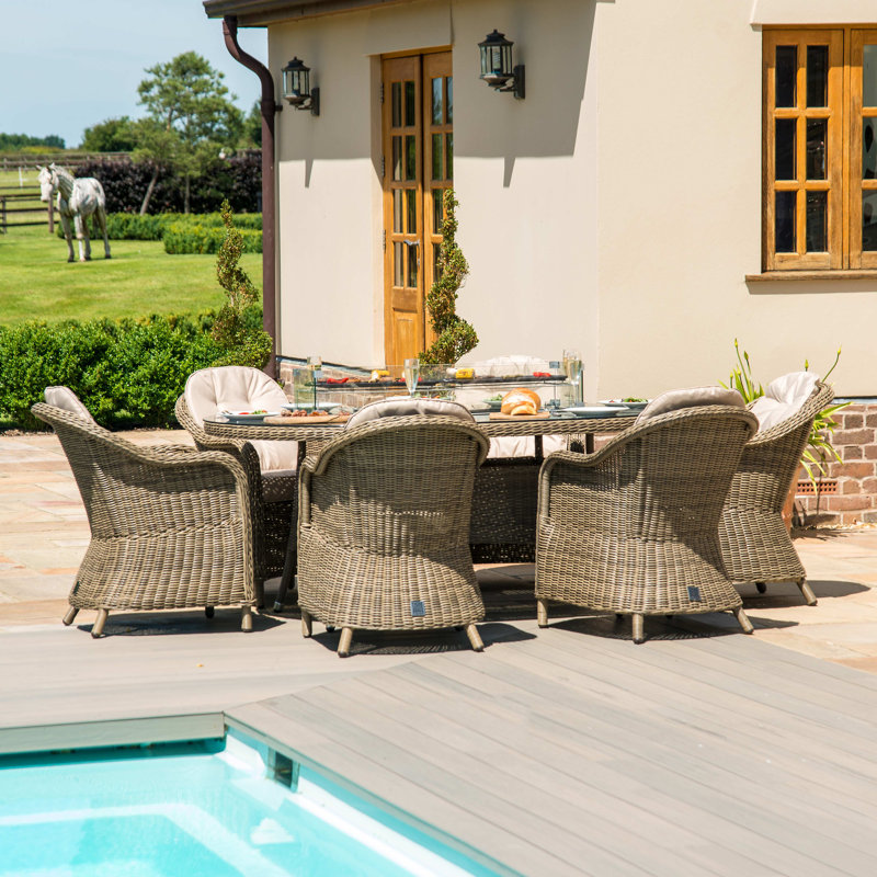 Balch 6 Seat Oval Rattan Fire Pit Dining Set