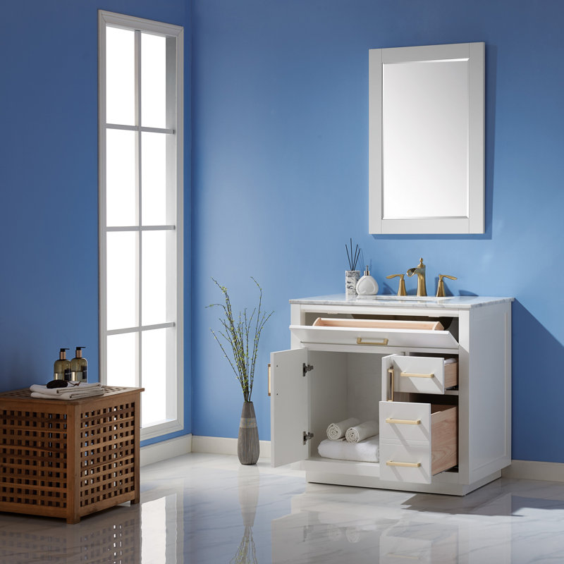 Candrice 36'' Single Bathroom Vanity with Marble Top, White