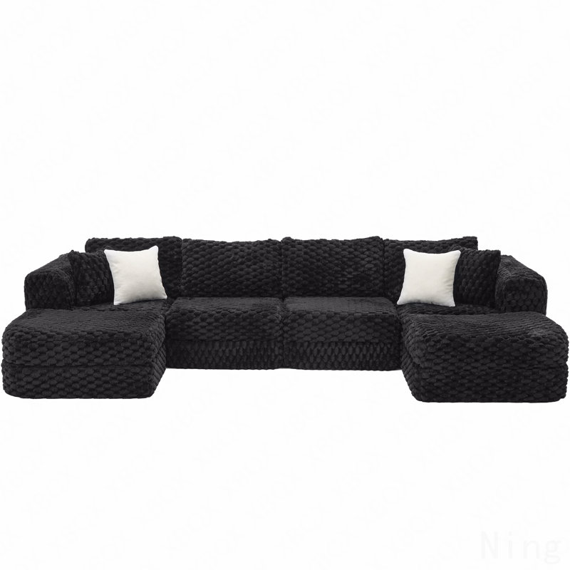 Modular Sectional Sofa 135.4" Boneless Sofa Couch Cozy Sectional Couch With Two Movable Ottomans For Living Room, Black