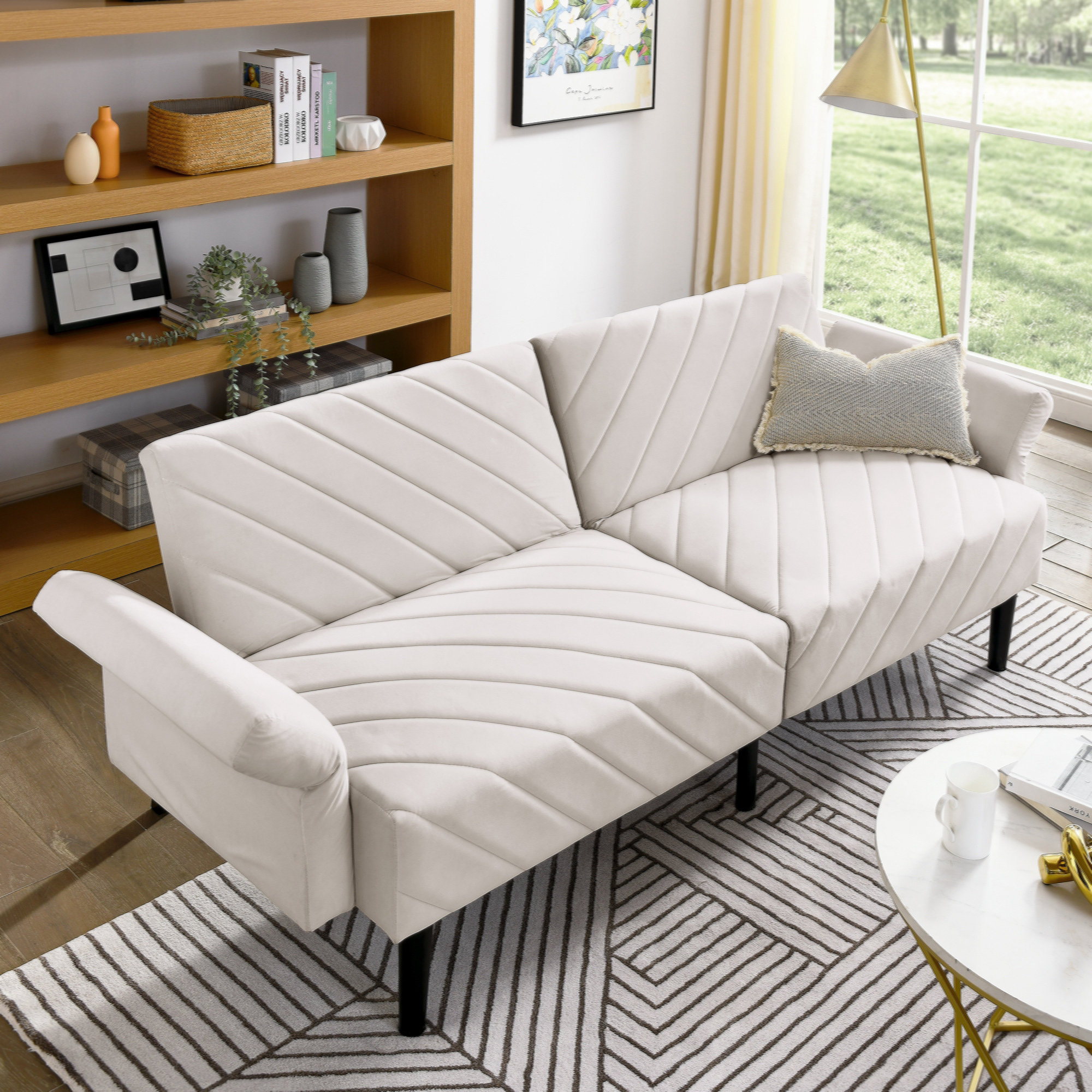 Small Space Convertible Couch Vongrasig Velvet Futon Sofa Bed ...