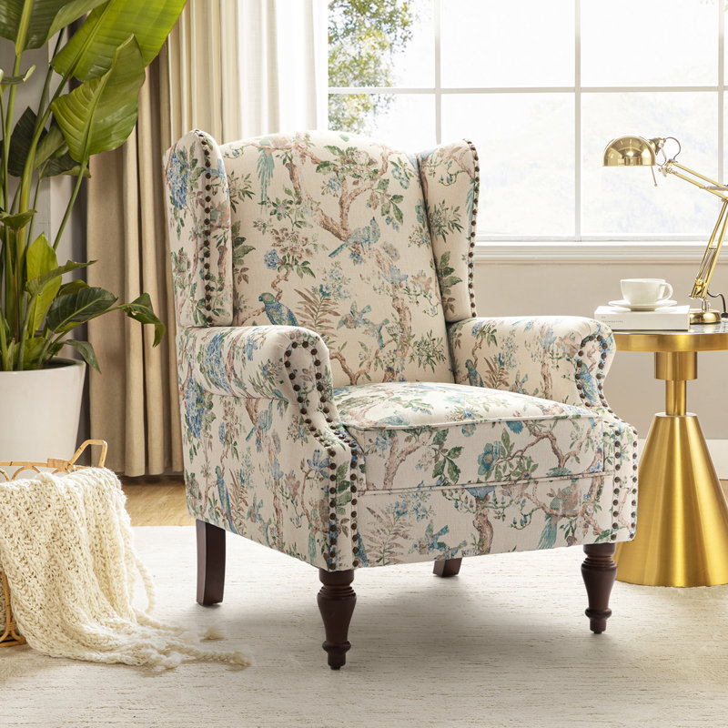 Fauteuil d'appoint à oreilles rembourré Anndi, Polyester oiseau