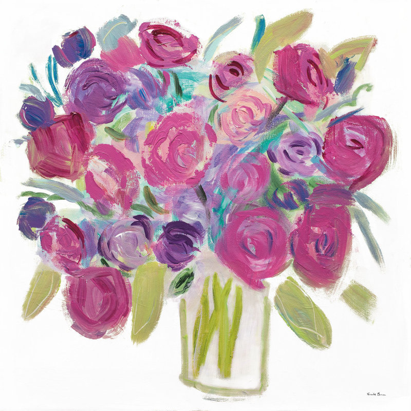 Pink Roses by Farida Zaman - Wrapped Canvas Painting, 30cm H x 30cm W x 3.8cm D
