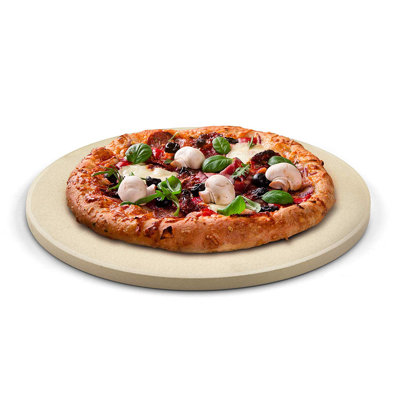 Cook N Home Classic 16 Inch Round Pizza Stone with Scraper, Heavy Duty Cordierite Baking Stone for Oven and Grill, Thermal Shock Resistant Ideal for Baking Crisp Crust Pizza, Cream