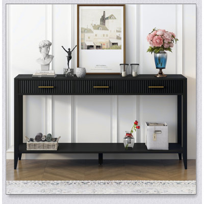High-Quality Entryway Console Table With Vertical Stripe Drawers And Sturdy Long Legs, Perfect For Modern Homes