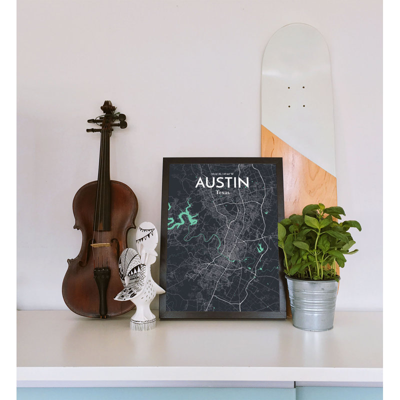 Austin City Map - No Frame Print, 91.4cm H x 61cm W x 0.13cm D, Black