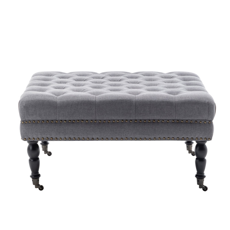Inwood Square Cocktail Ottoman with Wheels, Dark Gray Polyester Blend