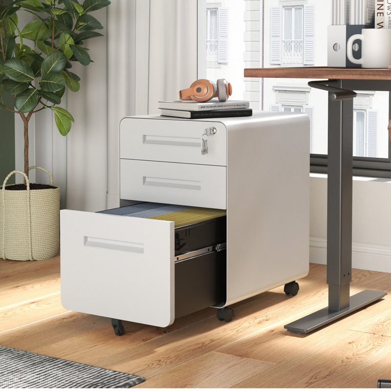 Fully Assembled 3-Drawer Mobile Metal File Cabinets with Lock,Rolling Metal Filing Cabinet for Home Office, Letter/Legal Size, White