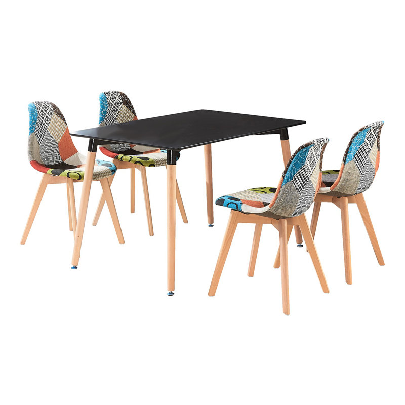 Sylas 4 Person Dining set - a Rectangular Plastic Dining Table with Wooden Legs and a Set of 4 Quilted Velvet Dining Chairs for Dining Room - Modern Dining Table Set