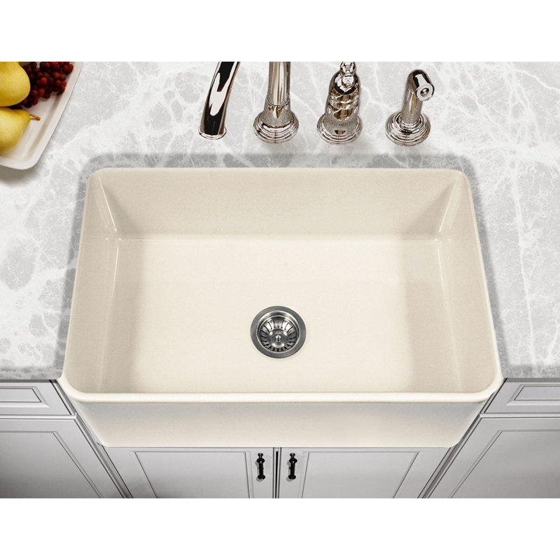 Houzer Farmhouse Platus Apron Front 30 Inch Fireclay Single Bowl Kitchen Sink, Biscuit