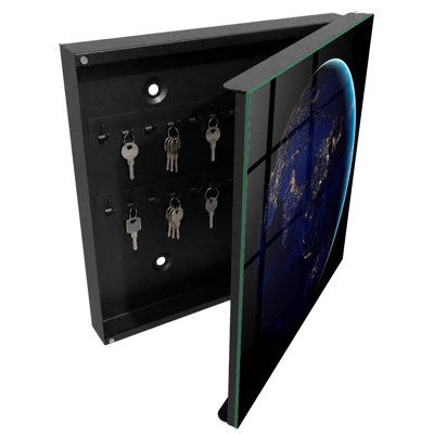 Key cabinet for wall, Opens to the right, 30x30x5, Black, Earth seen from space at night, 