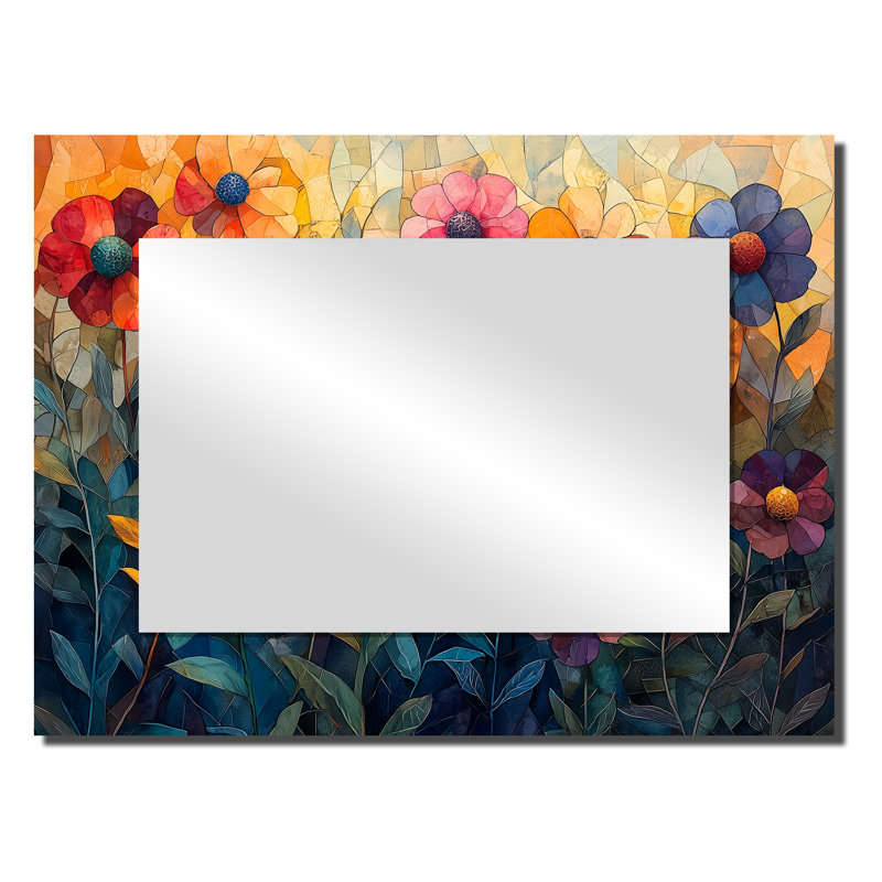 Motif géométrique prairie colorée de fleurs sauvages cubiste II - fleurs sauvages miroir - impression sur métal