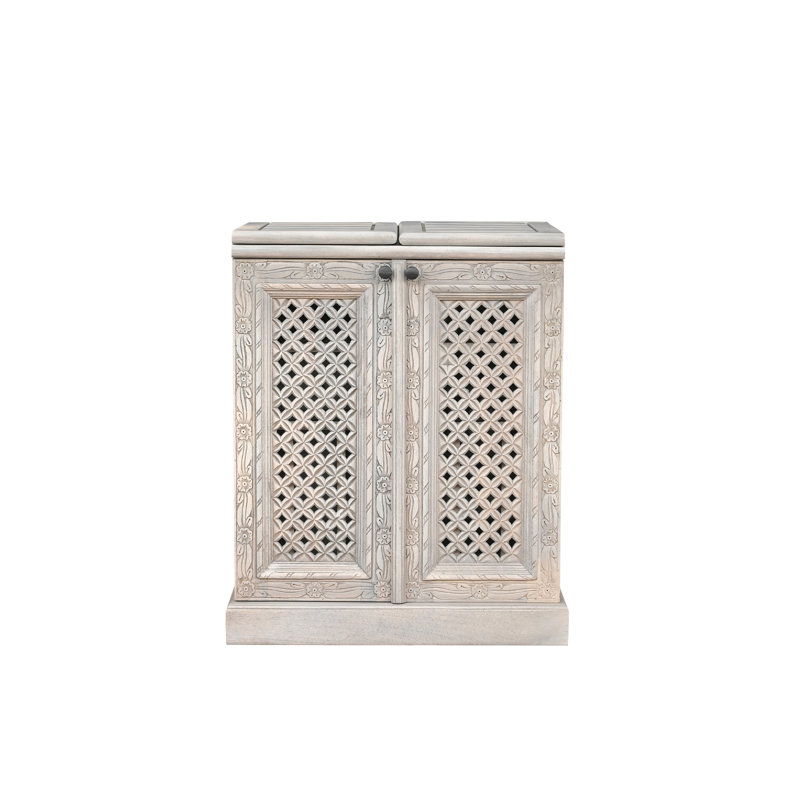 Bar extensible en bois massif avec support à verres à pied et rangement pour bouteilles, Blanc
