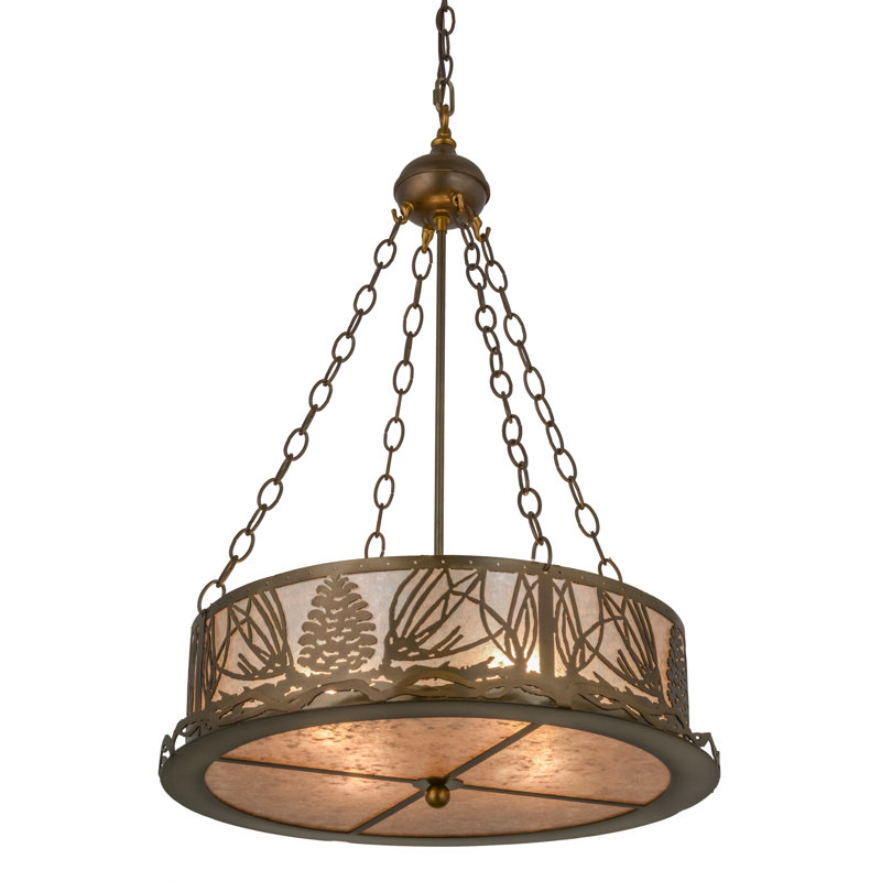 Rustic Lodge 4 - Light Glass Chandelier, Silver, Antique Copper, 35" H x 22" W x 22" D