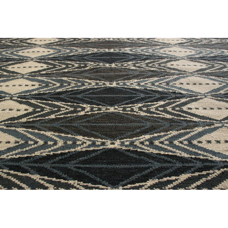 Scandinavian Hand Knotted Wool Geometric Area Rug, Rectangle 6' x 9'