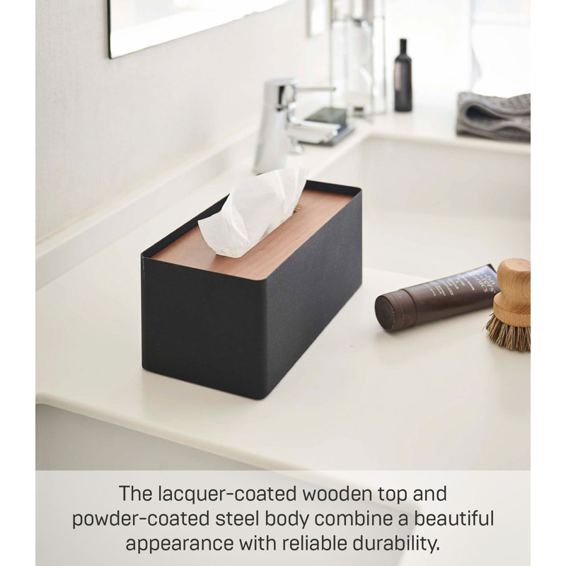 Black and Walnut Steel Rectangular Tissue Box Cover with Wooden Lid