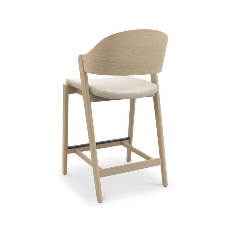 Upholstered Counter Stool with Solid Wood Frame, Ivory, Beige