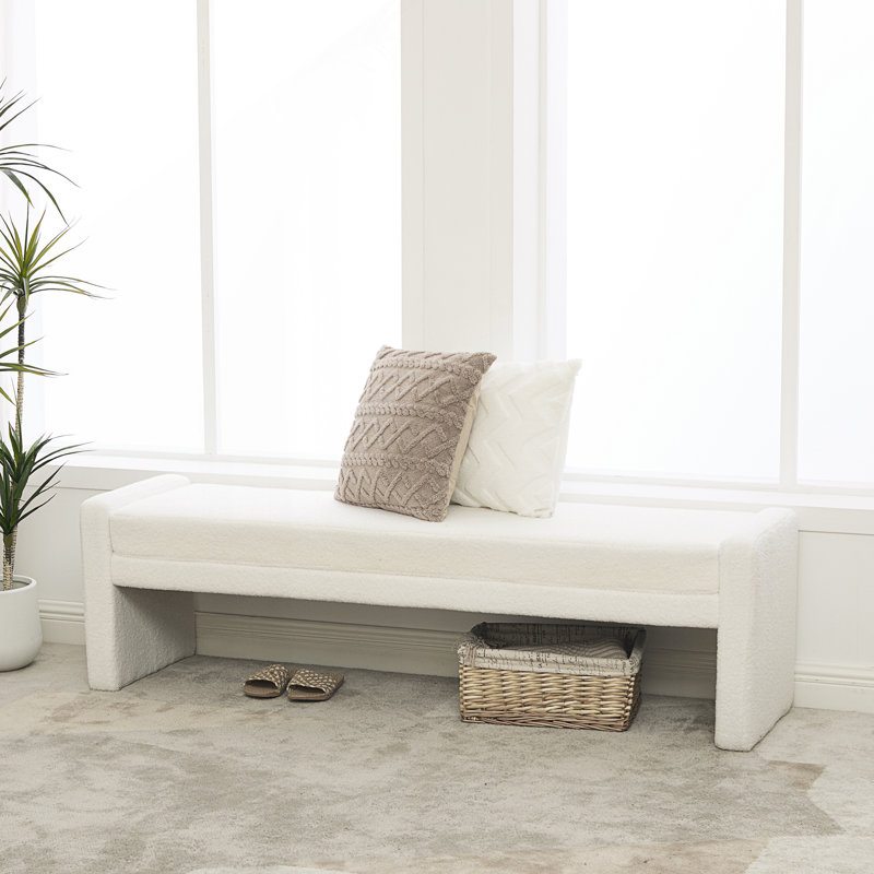Banc de bout de lit moderne rembourré, banc de salle à manger surdimensionné et banc de salle à manger, Ivory, Ivoire ivoire