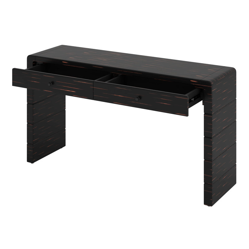 Console courbée avec rangement, table de hall d'entrée en bois avec 2 tiroirs, table de ferme, Noir patiné