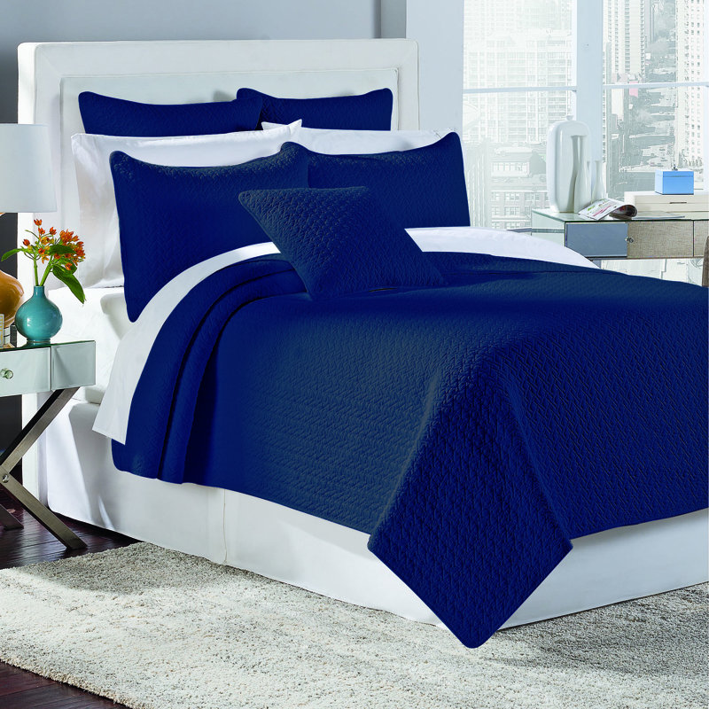 Ensemble de courtepointe en coton Estate Collection, Courtepointe pour lit simple + 1 taie décorative, Blanc