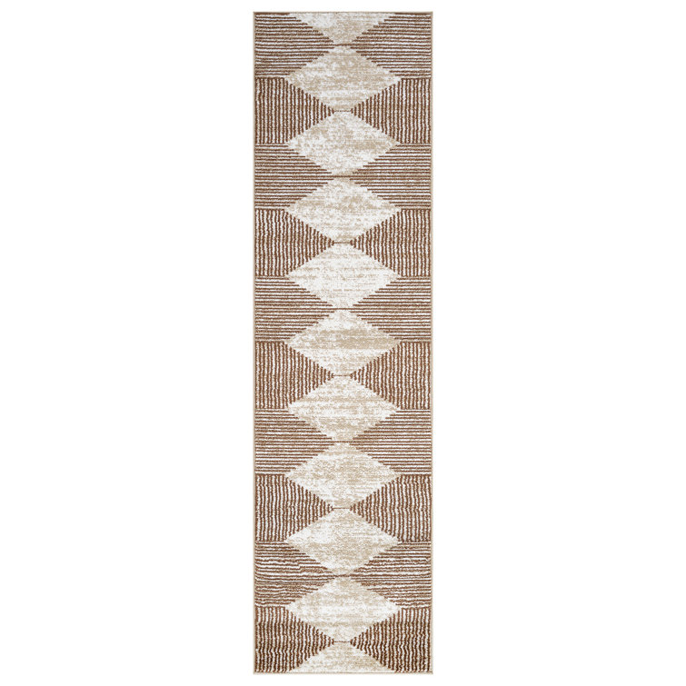 Beige Brown Geometric Stripe Area Rug