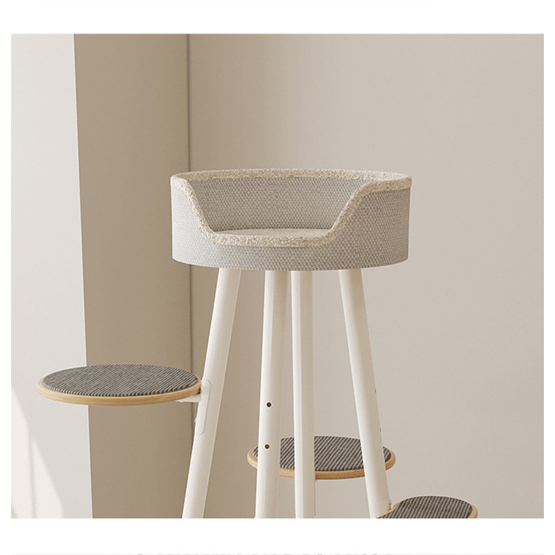 74.02" White Standard Solid Wood Cat Tree