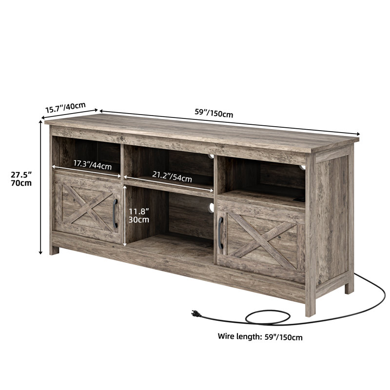 Meuble télé Mercato Modern Farmhouse, Gris, H 25,6 po x l 59 po x P 15,7 po
