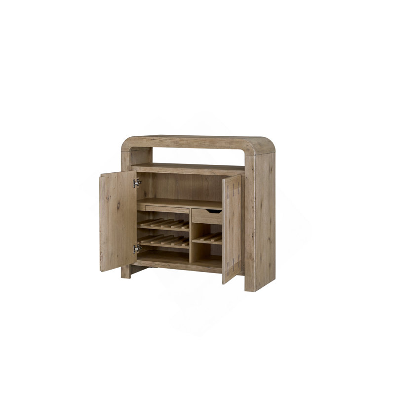 Zina Bar Cabinet with Wine Rack and Soft-Close Storage in English Knotty Oak Veneer