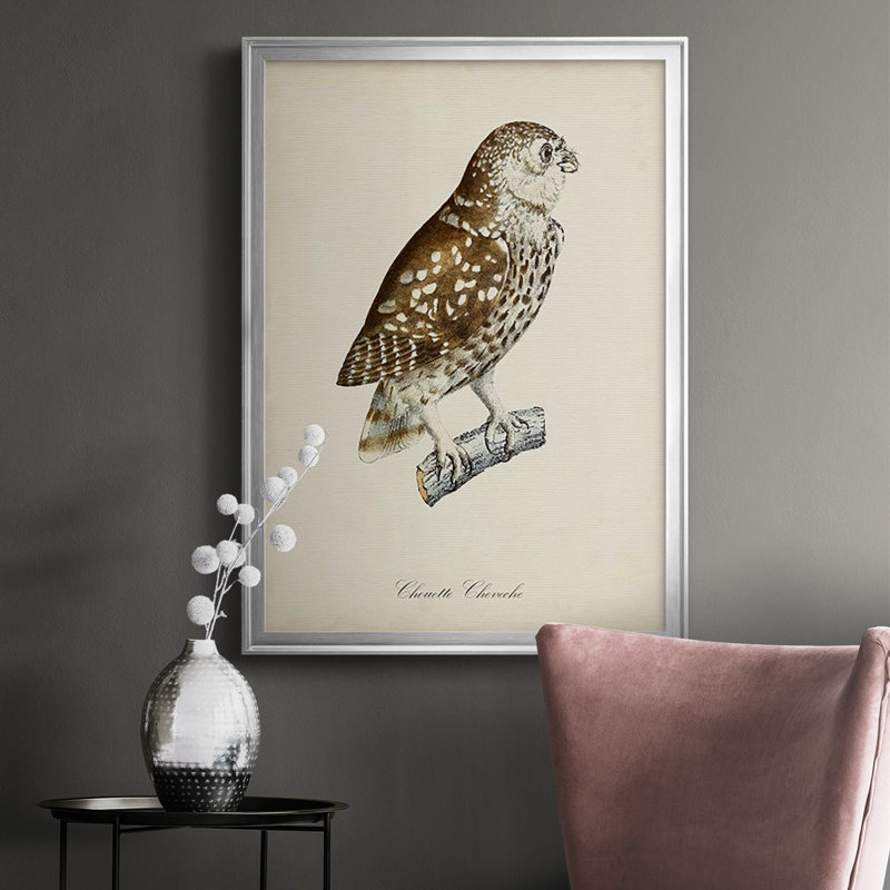 «French Owls I», impression sur papier, H 30,5 po x l 22,5 po x P 1 po, Argent