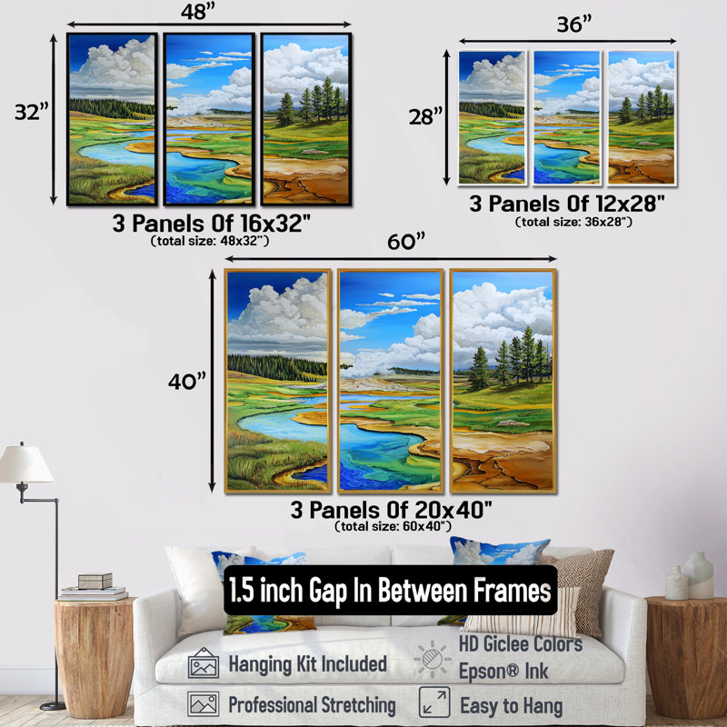 «Yellowstone Majesty Lake I - Wyoming», ensemble de reproductions d'art mural, Noir, 32" H x 48" W