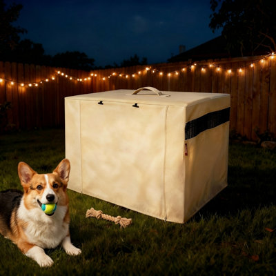 Kennel Cover for Dog Crate Measuring 36.0" L x 23.0" W x 25.0" H, Includes Breathable Mesh Panels, Durable Heavy-Duty Construction, Dual Zippered Openings, Wind and Water Resistant, UV-Protective, Beige