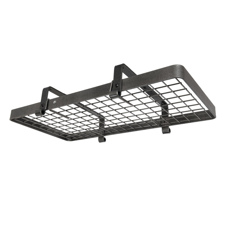 Handcrafted 37" Low Ceiling Rectangle Pot Rack with 18 Hooks, Hammered Steel