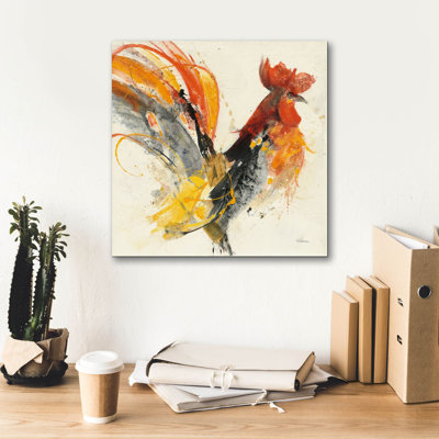 «Festive Rooster 1» par Albena Hristova, art mural sur toile 18 po x 18 po